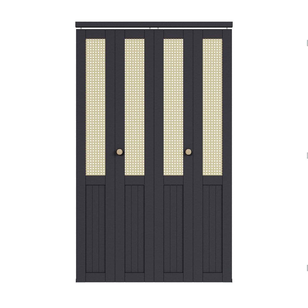 48 in. x 80 in. Half Paneled Solid Core Black Finished MDF Wood and Imitated Rattan Weaving Bi-Fold Door with Hardware price history on PriceWatchPro