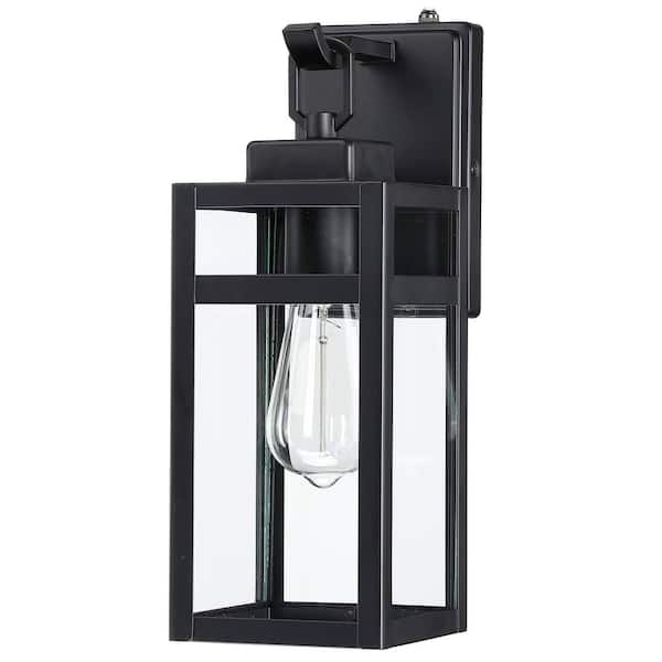 Pia Ricco 13.68 in. H 1-Light Black Dusk to Dawn Sensor Outdoor Wall Sconce Lantern (No Buld Included)