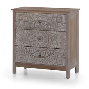Beige Accent Cabinet with 3-Drawer