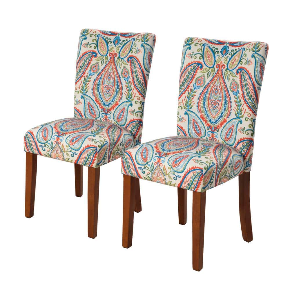 Classic Multicolor Linen and Wood Parsons Side Chair Set