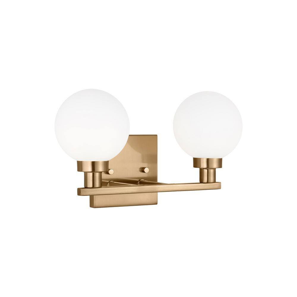 Clybourn Satin Brass 2-Light Vanity with Milk Glass Shades
