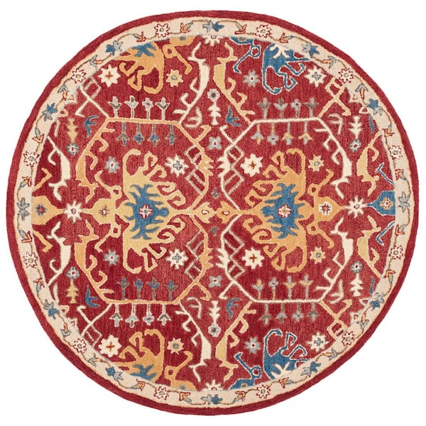 Antiquity 6 ft. x 6 ft. Red/Yellow Traditional Medallion Round Area Rug