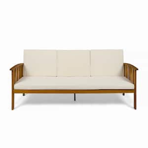 Carolina Teak Brown 1-Piece Wood Outdoor Couch with Cream Cushions