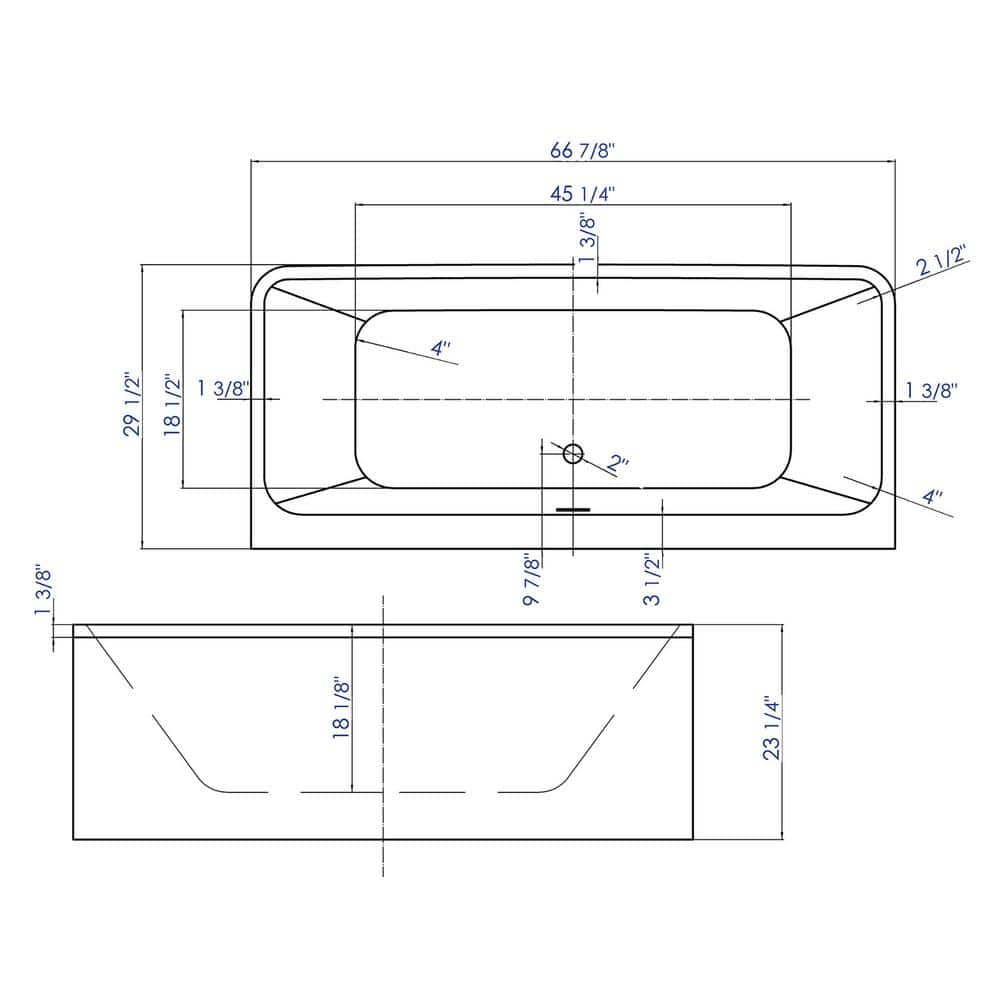 67'' White Freestanding Acrylic Soaking Bathtub