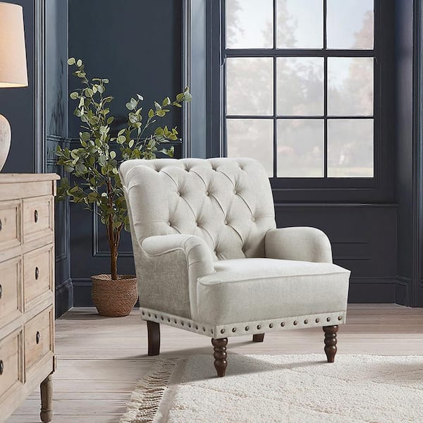 Thrive Beige Textured Fabric Upholstery Arm Chair