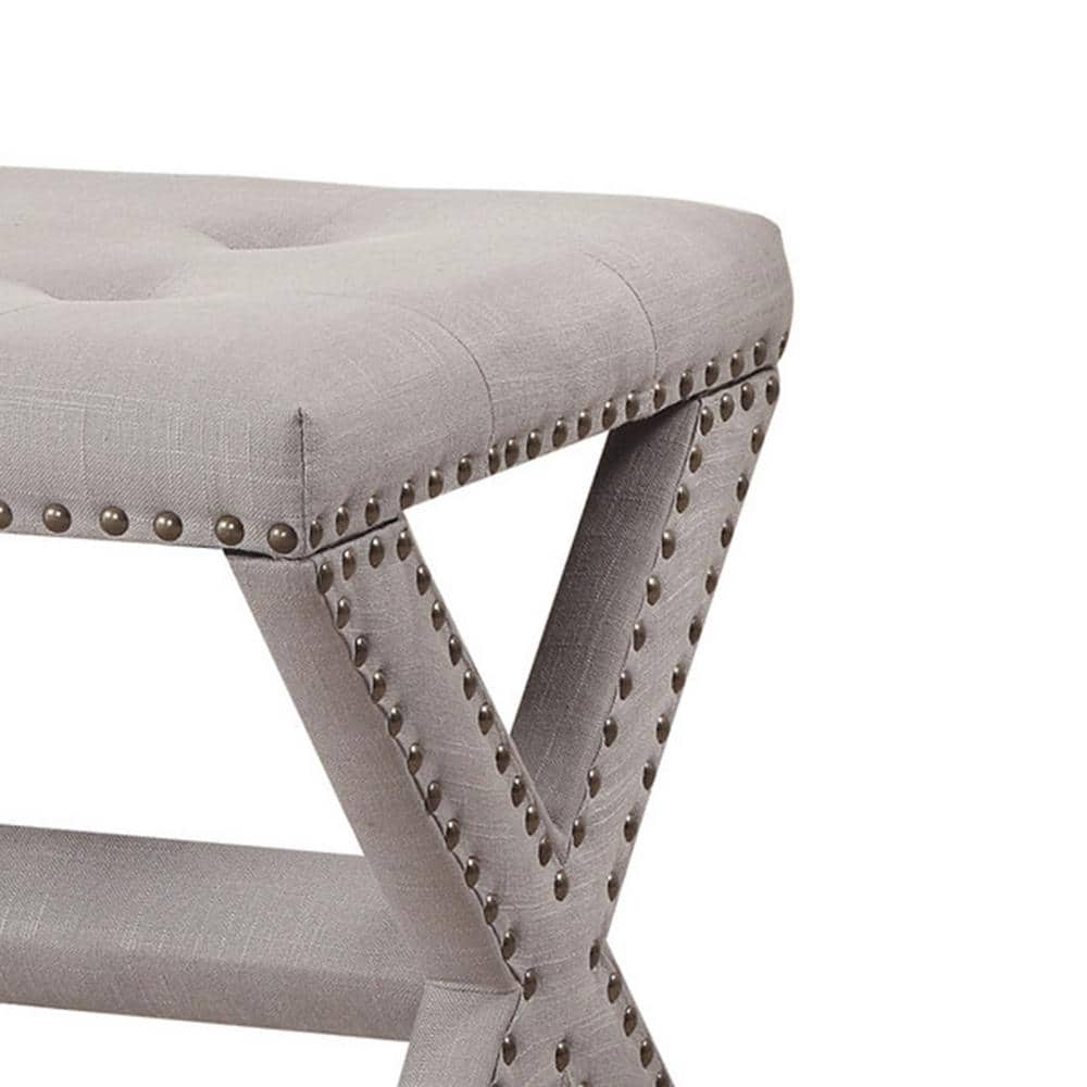 Contemporary Grey Linen Blend Tufted Accent Bench