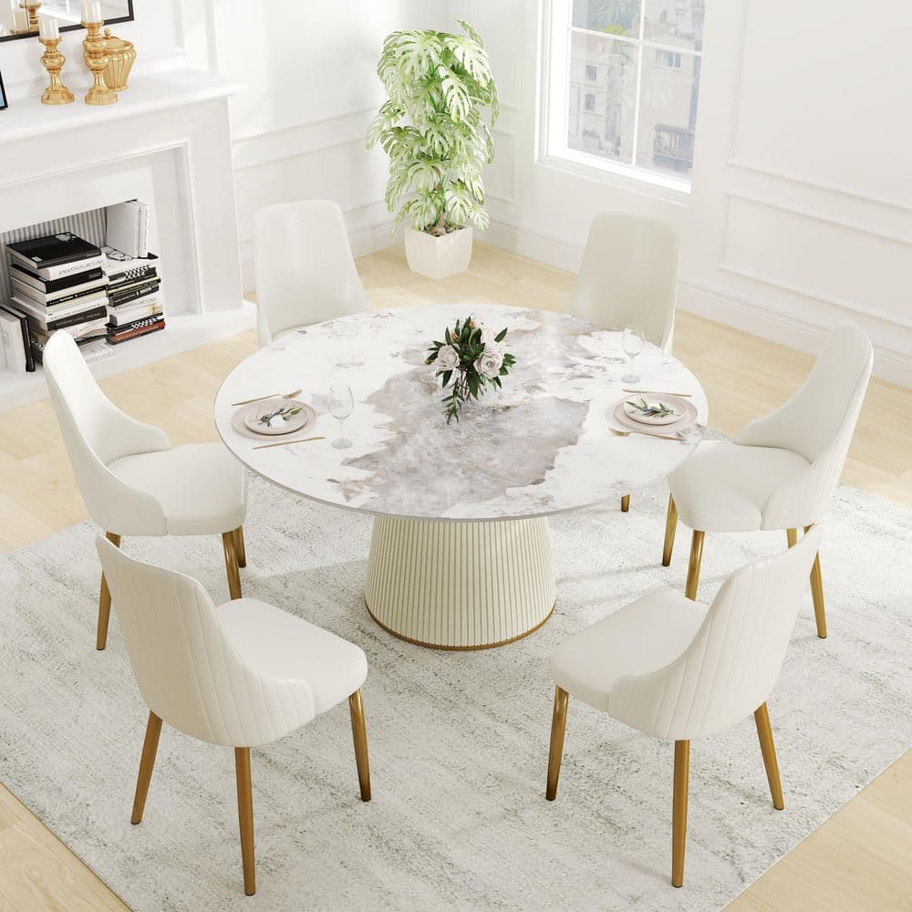 【pepe】PRINCESS Table GrillStone Beige Magic Home 59 in. Pandora Circular Rotable Sintered Stone Tabletop