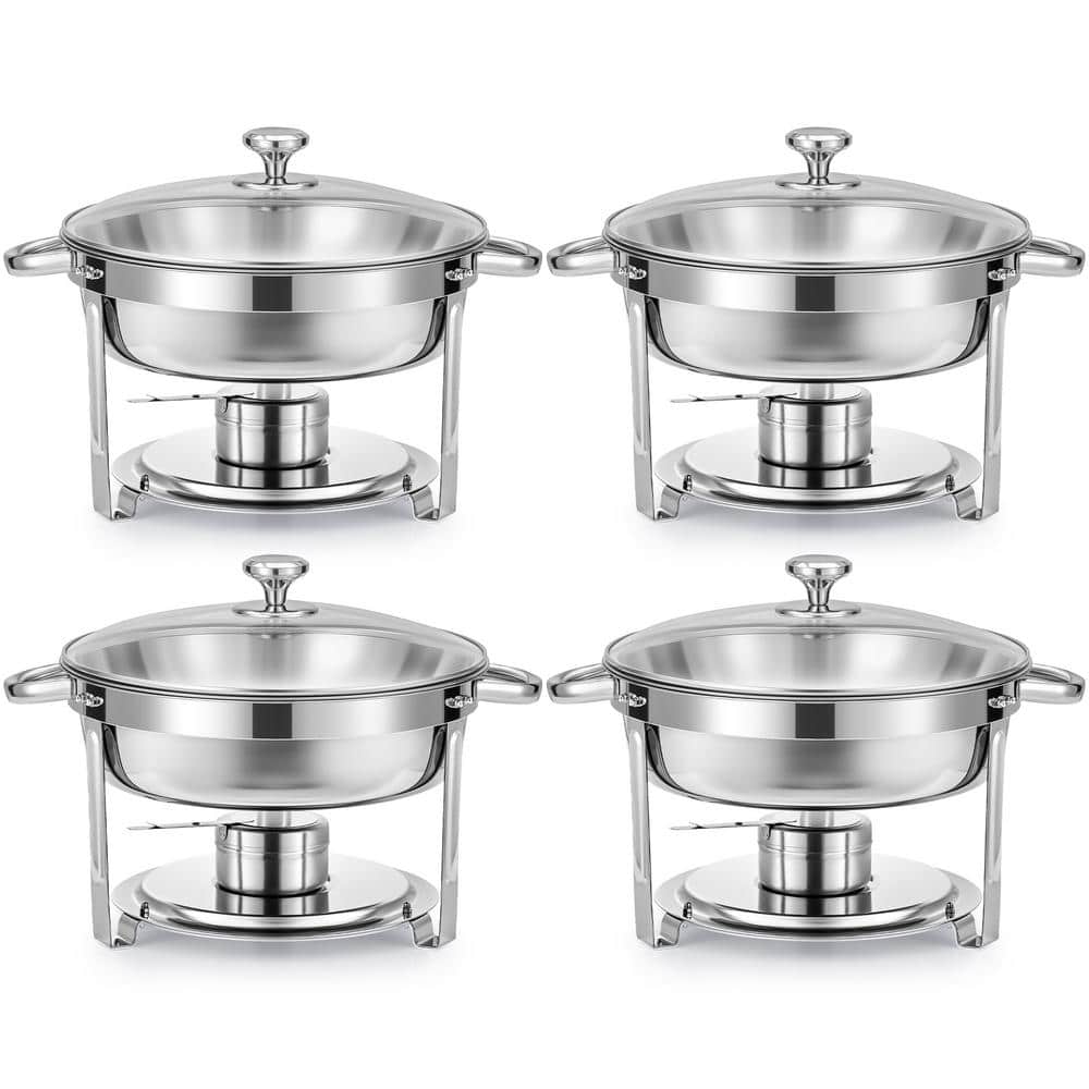 Premium Stainless Steel Round Chafing Dish Set, 6 QT, 4 Pack