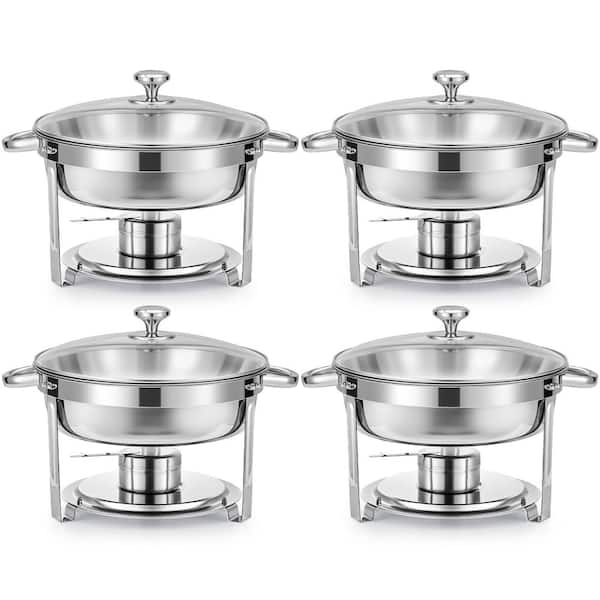 4-Pack 6 qt. Stainless Steel Round Chafing Dishes Buffet Set Catering Glass Lid Holder