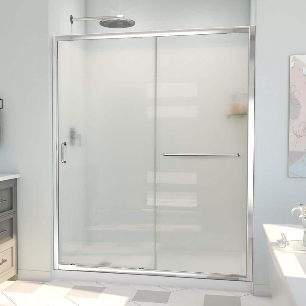 Chrome and Frosted Glass Semi-Frameless Sliding Shower Kit, 60" x 32"