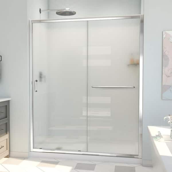 DreamLine Infinity-Z 32 in. D x 60 in. W x 78-3/4 in. H Sliding Shower Door, Base, and White Wall Kit in Chrome and Frosted Glass