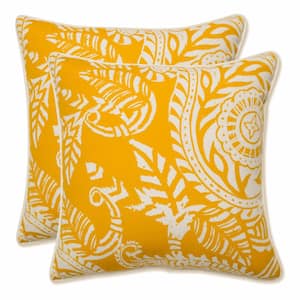 Paisley Yellow/Ivory Addie Square Outdoor Throw Pillow 2-Pack