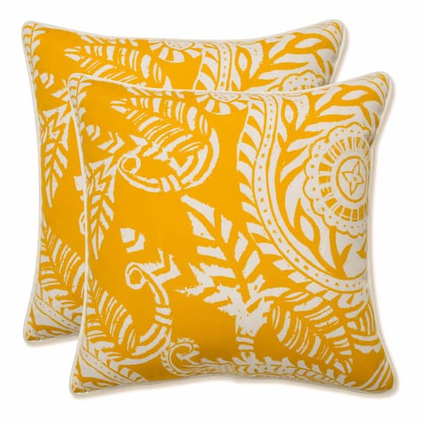 Pillow Perfect Paisley Yellow/Ivory Addie Square Outdoor Throw Pillow 2-Pack