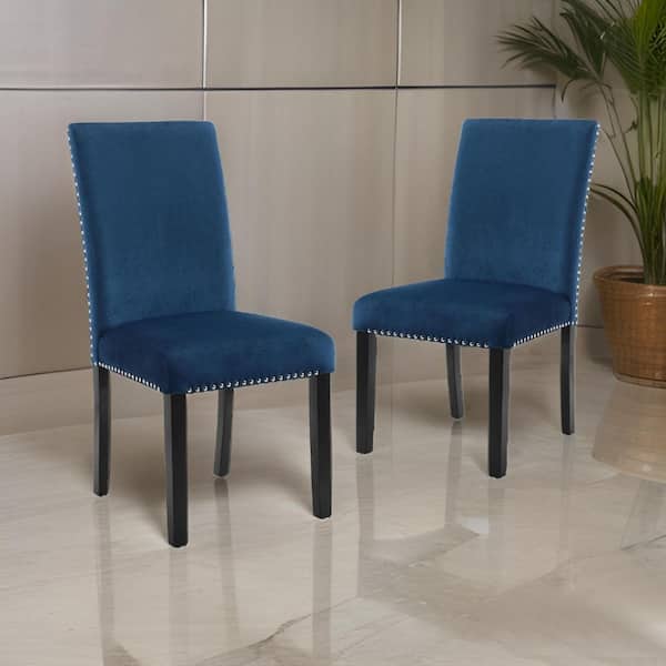 Benjara Blue Fabric Nailhead Trim Dining Chair (Set of 2)