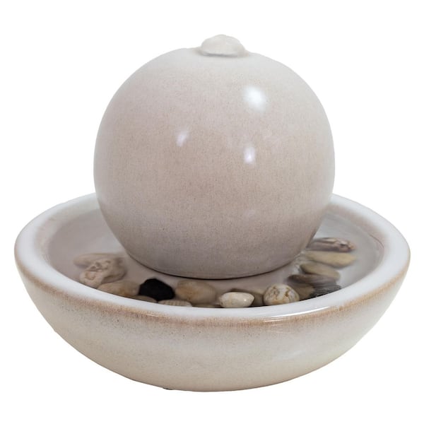Ceramic Indoor Cascade Tabletop Water Fountain with Orb-White