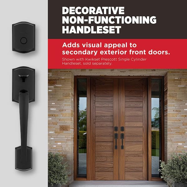 Kwikset Prescott Matte Black Double Door Dummy Door Handleset with
