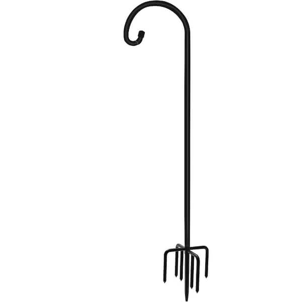 108 Inch Matte Black Steel Adjustable Heavy Duty Outdoor Shepherd Hook with 7 Prong Base for Garden Decor 1-Count