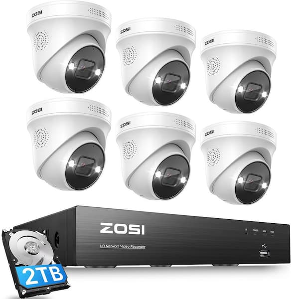 ZOSI 4K UHD 8-Channel 2TB PoE NVR Security Camera System with 6 8MP Wired Spotlight Cameras, Color Night Vision, 2-Way Audio