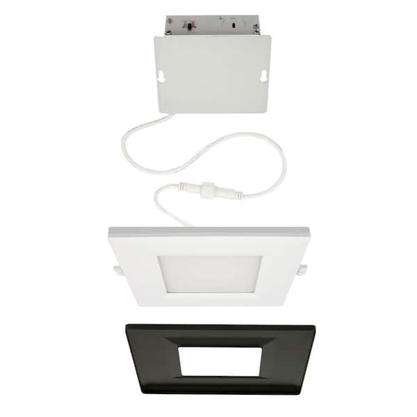 ETI LIGHTING 6 in. Square Canless Adjustable CCT Integrated LED Recessed Light with Night Light Feature & Black Trim Option Wet Rated