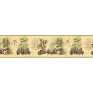 Falkirk Brin II Brown, Green, Beige Palm Trees, Ancient Buildings Floral Pre-Pasted Wallpaper Border