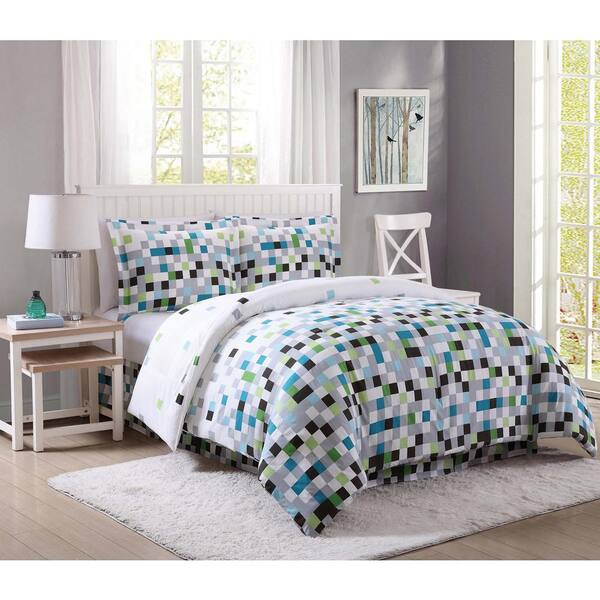 Style 212 Pixel Green and Gray Twin Bed Ensemble
