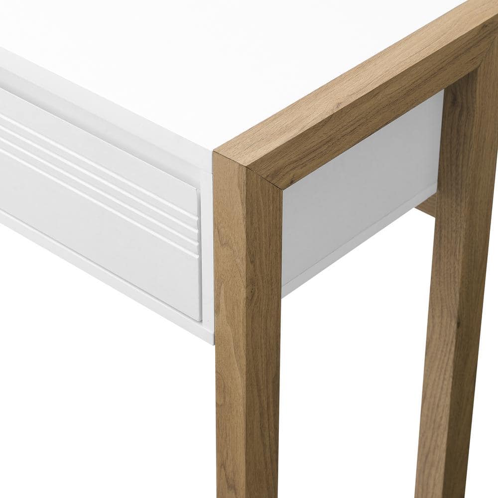 Ashton 46" English Oak and Solid White Modern Writing Desk with Drawer