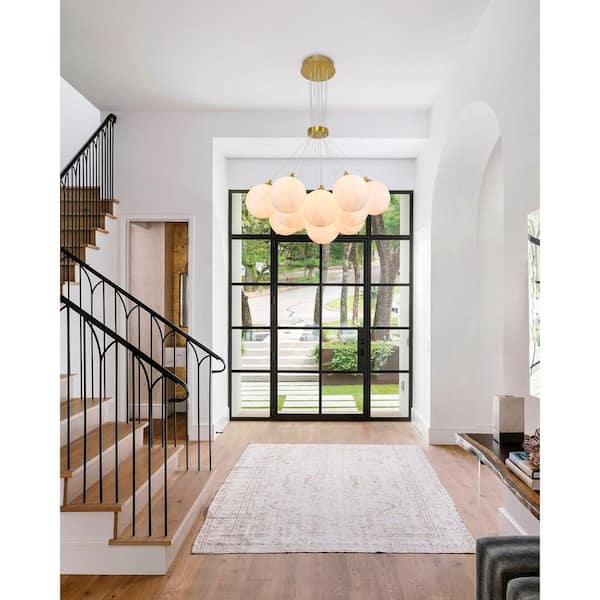 Modern 25.6 in 13-Light Gold Bubble Chandelier with White Globe Shade for Dining Room Living Room