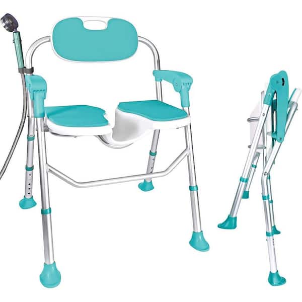 ComfortFold Series 22.8 in. W Freestanding 5-Level Adjustable, Non-Slip, Seat Cutout Shower Chair in Blue