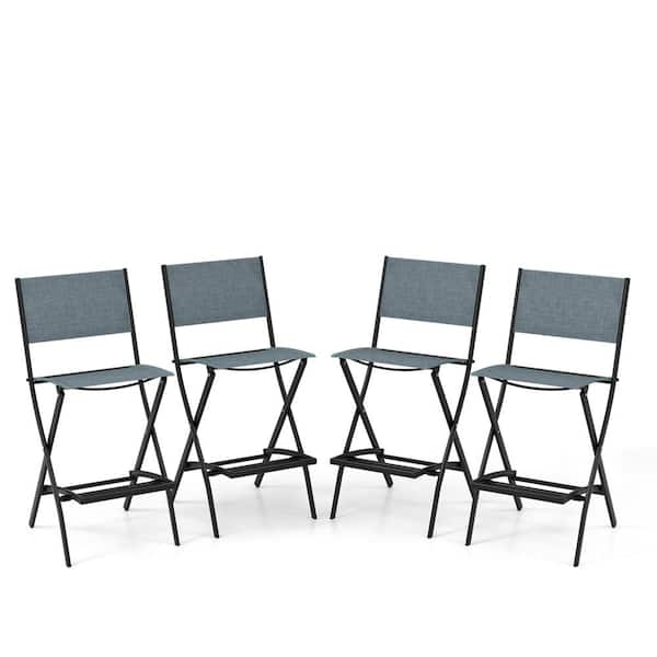Costway Metal Folding Outdoor Bar Stool (4-Pack) in Blue