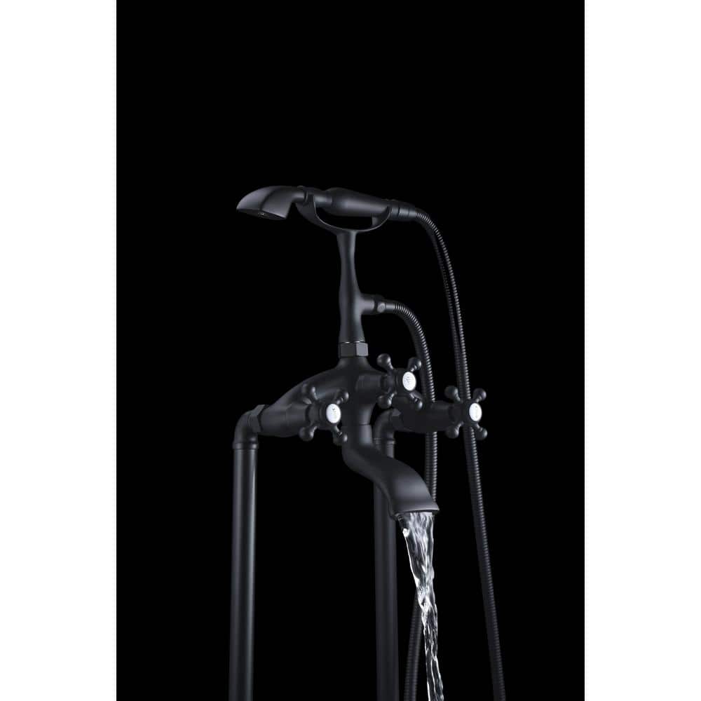 Matte Black Freestanding Clawfoot Tub Faucet with Hand Shower