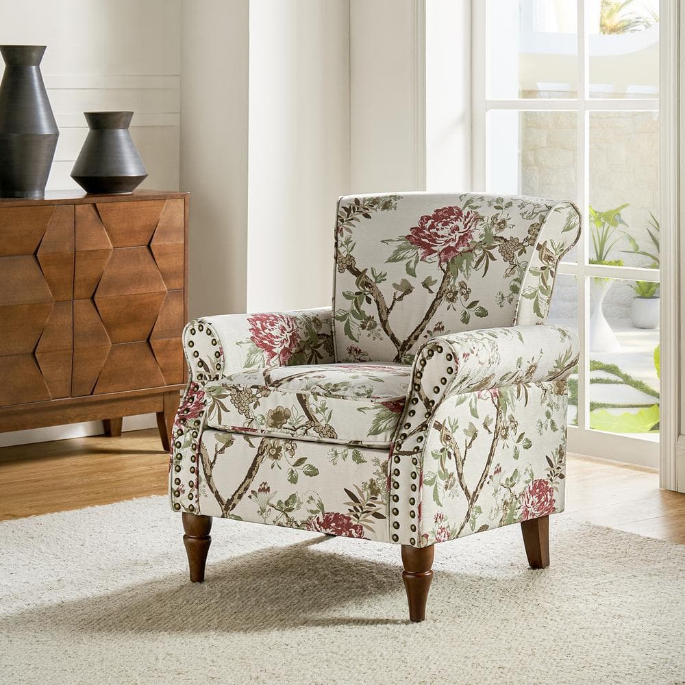 JAYDEN CREATION Auria Contemporary Floral Polyester Arm Chair with Nailhead  Trim and Turned Legs CHWS0213-FLORAL - The Home Depot