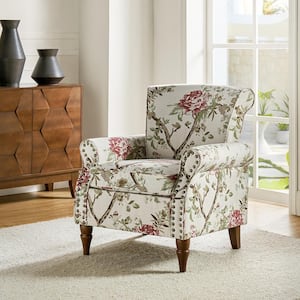 Auria Contemporary Floral Polyester Arm Chair with Nailhead Trim and Turned Legs