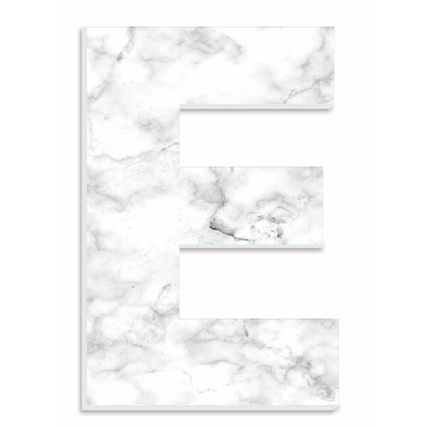 The Stupell Home Decor Collection 12 in. x 18 in. "Modern White and Grey Marble Patterned Initial E" by Artist Daphne Polselli Wood Wall Art