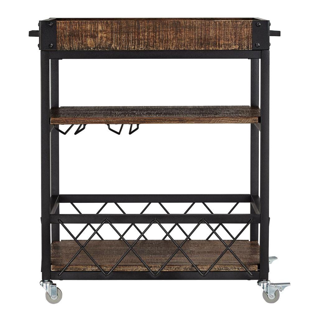 Grove Place Distressed Cocoa Bar Cart with Wine Glass Storage