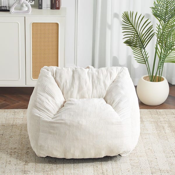 Jordan Beige Textured Corduroy Faux Fur Modern Polyester Upholstery Bean Bag Chair