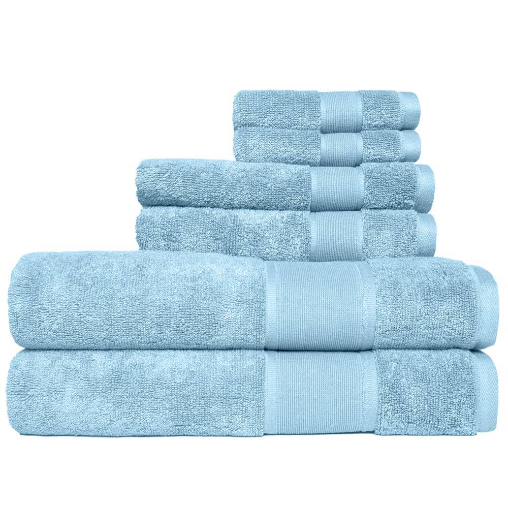 Avoca 6-Piece Sky Blue Dobby Aerospun Cotton Bath Towel Set 6486T7B752 ...