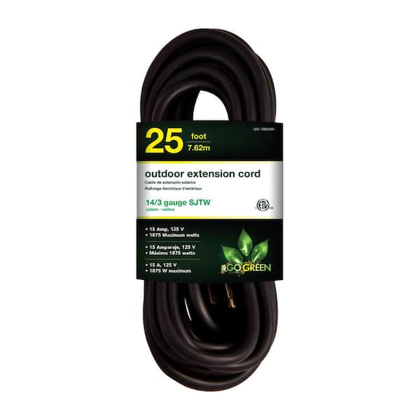 Gogreen Power Gg-13825bk - 14/3 25' SJTW Outdoor Extension Cord - Black