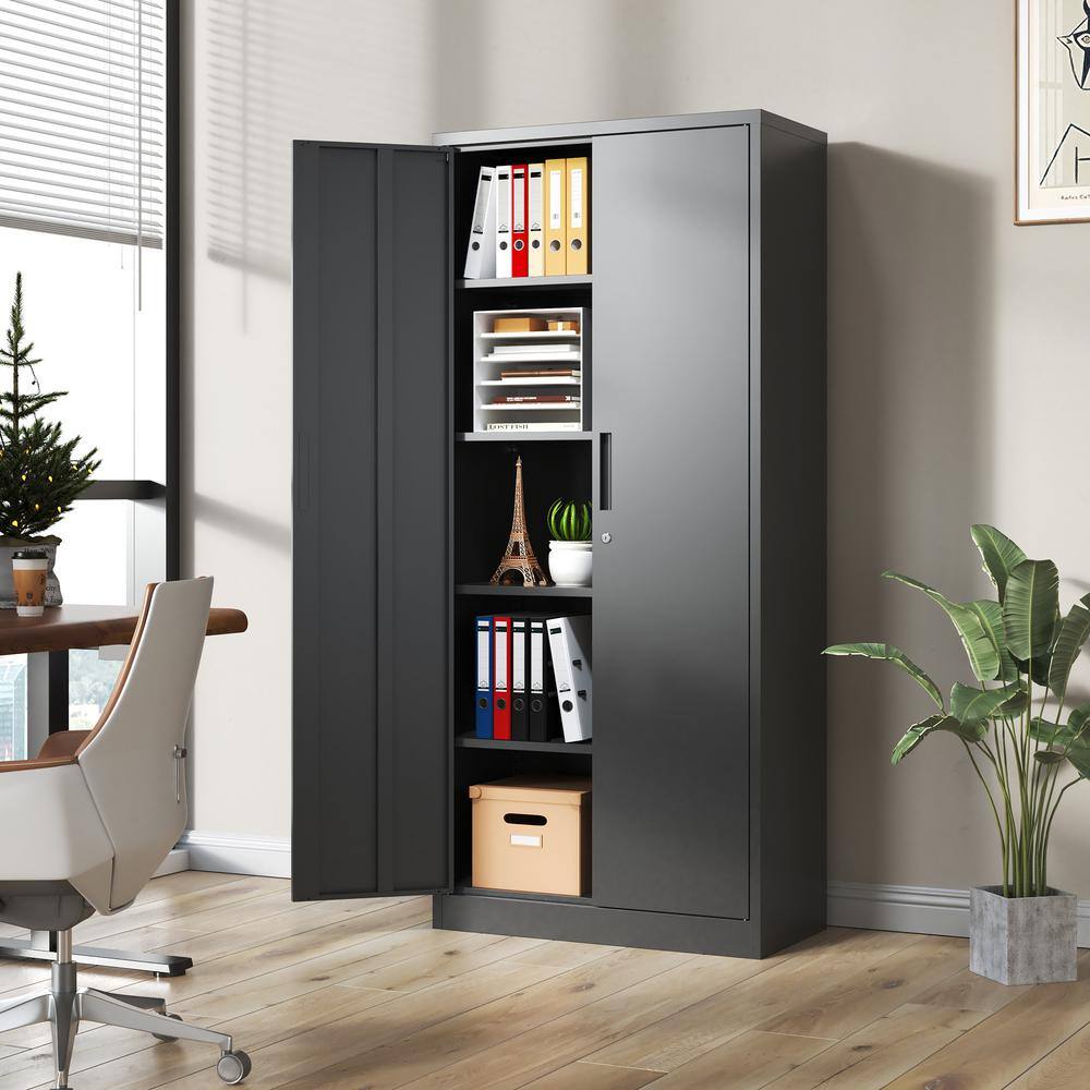 Black Steel Lockable Office Cabinet with Adjustable Shelving