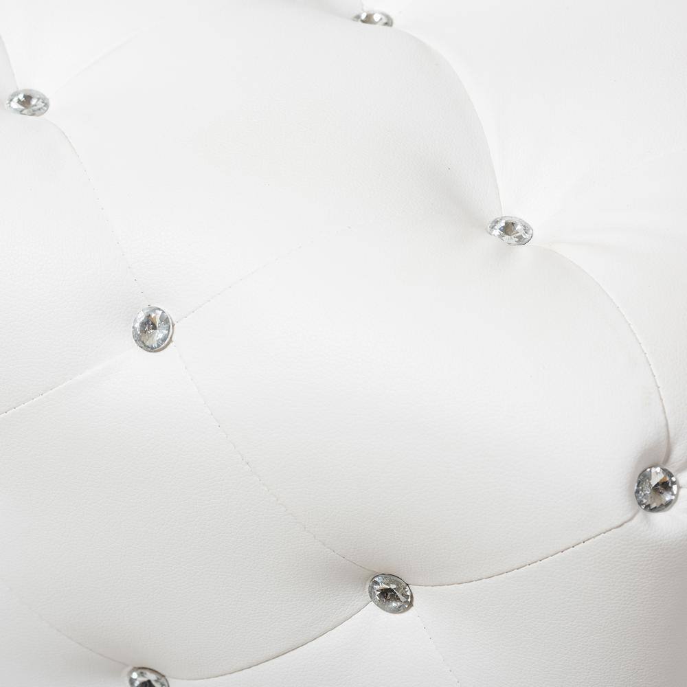Stella Crystal-Tufted White Faux Leather Modern Bench
