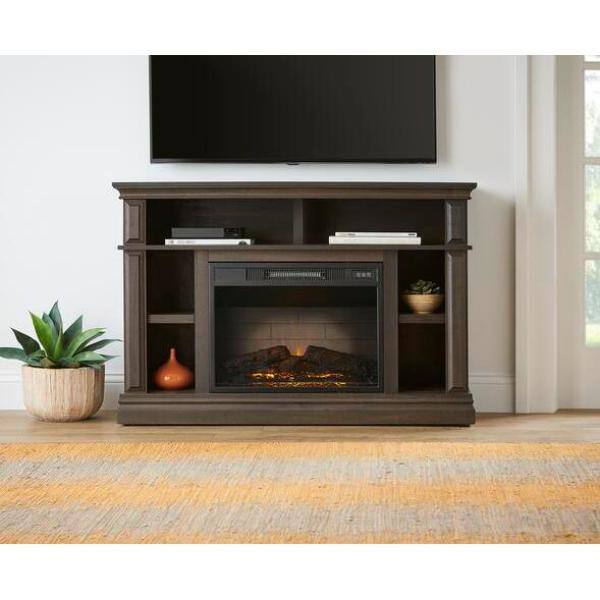 StyleWell Wolcott 48 in. Media Console Electric Fireplace in Brown Oak