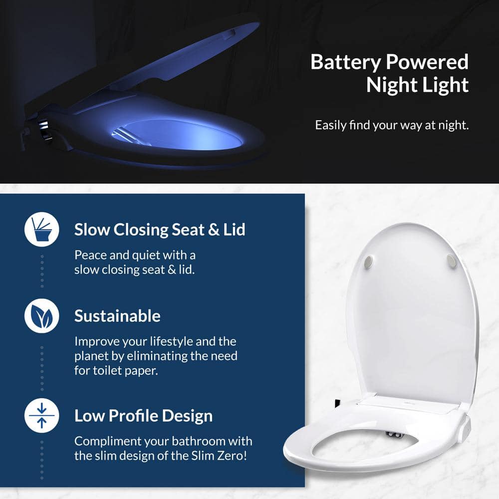 White Slim Zero Round Bidet Toilet Seat with Night Light