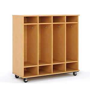 48 in. W x 20 in. D 3-Tier Open Mobile Shelf Locker Dry Erase Back Nursery Classroom Bookcase Cubby Storage (Maple)
