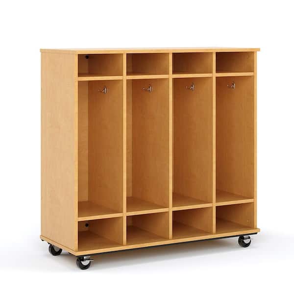 TOT MATE 48 in. W x 20 in. D 3-Tier Open Mobile Shelf Locker Dry Erase Back Nursery Classroom Bookcase Cubby Storage (Maple)