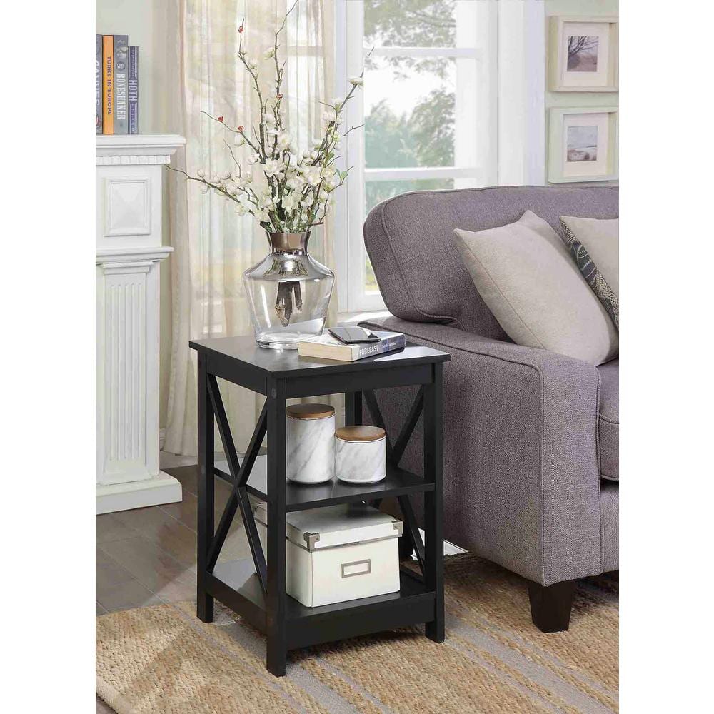 Oxford Black Wood End Table with Shelves