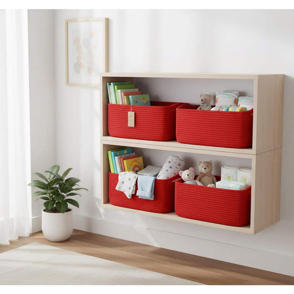 3-Pack Christmas Red Woven Storage Baskets with Handles (11.8×7.8