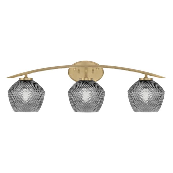 Unbranded Siena 29 in. 3-Light Vanity Light New Age Brass with Smoke Textured Glass Shades