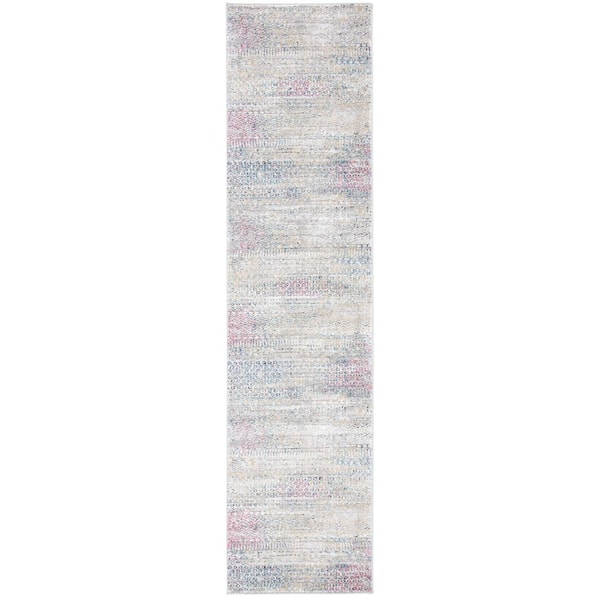 Porcello 2 ft. x 9 ft. Ivory/Gray Distressed Geometric Runner Rug