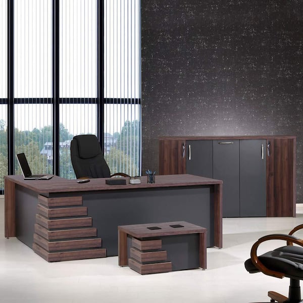 Casa Mare 71 Executive Home Office Suite | Made of Solid Wood | 4-Piece Set Including Long Desk, Credenza, Coffee Table and EXT