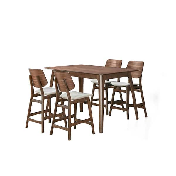 New Classic Furniture Oscar 5-Piece Walnut Wood Top Counter Table Set (Seats 4)