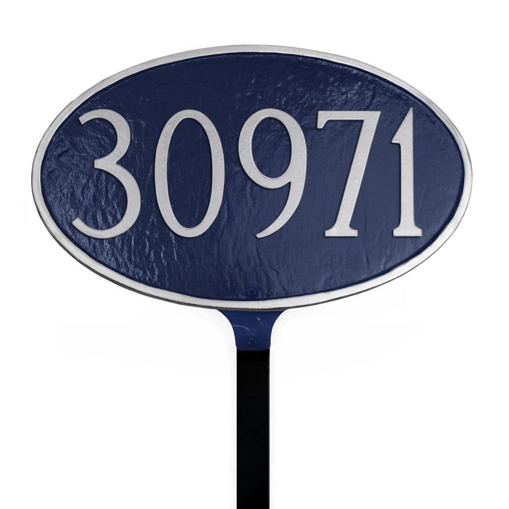 Classic Oval Standard Address Sign Plaque with Lawn Stake - Navy/Silver price history on PriceWatchPro